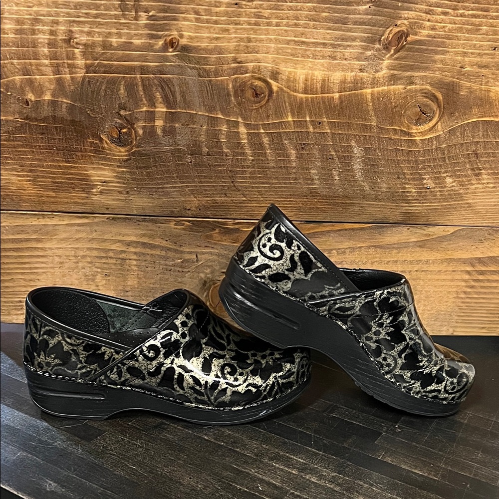 Dansko Black and Silver Patterned Clogs - Picture 6 of 7